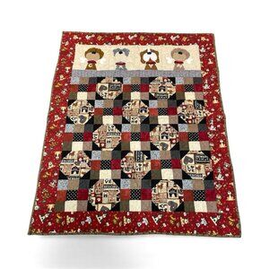 Handmade Puppy Dog Throw Blanket Lap Quilt Approx. 38” X 48” Red Tan